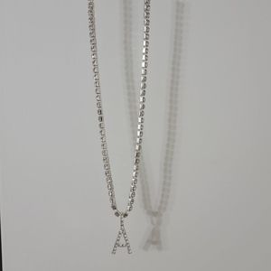 Rhinestone Initial Necklace - A